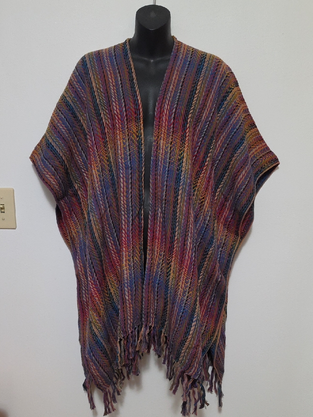 Multicolor Knit Fringe Poncho